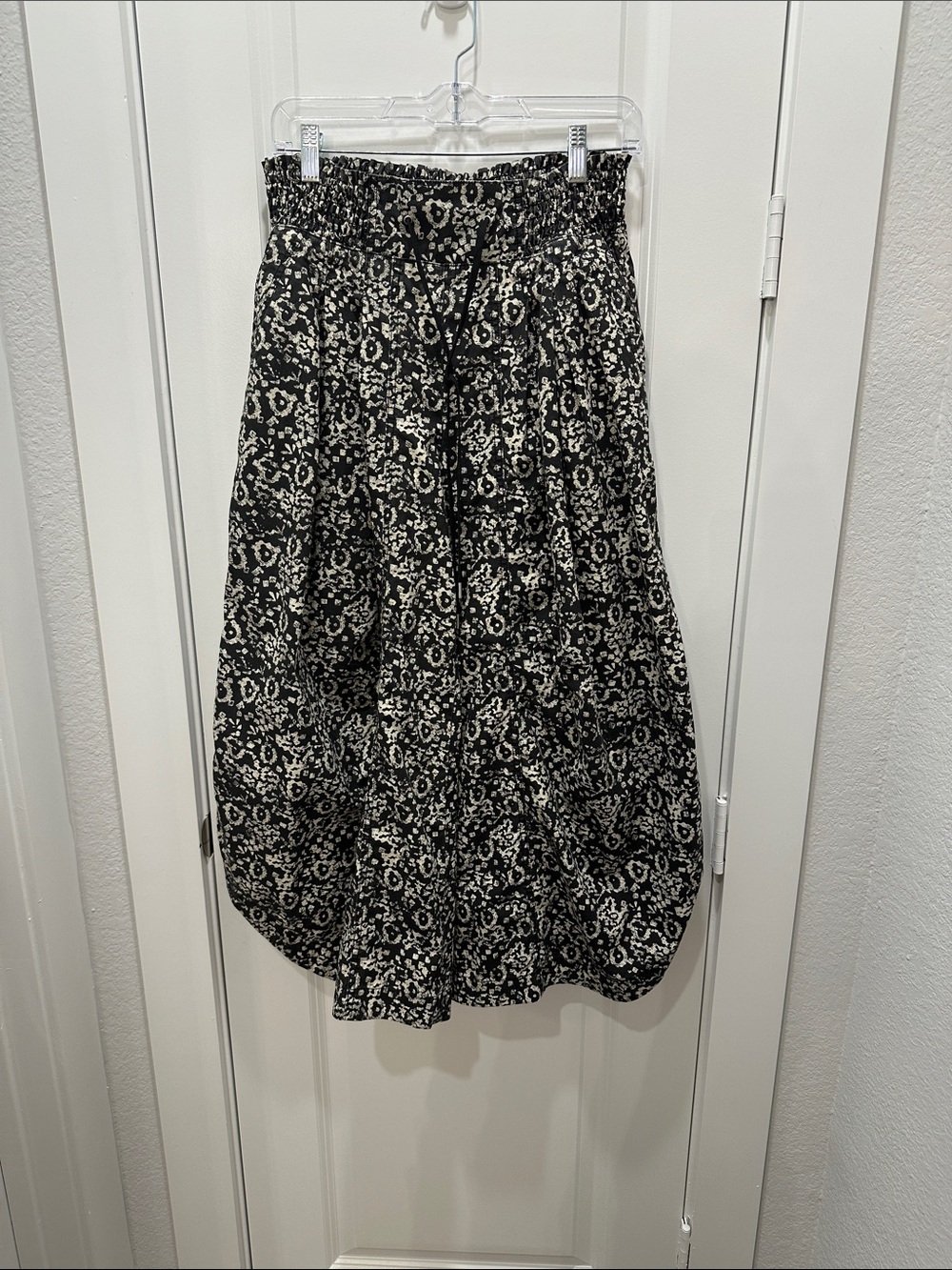 Anthropologie Black and Cream Floral Wide Leg Pants